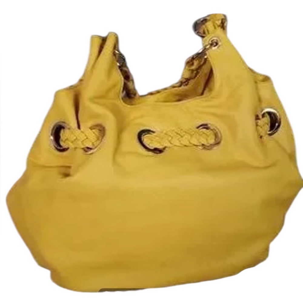 Michael Kors Astor Large Grommet Tassel Leather Hobo Shoulder Bag Yellow NWOT - Picture 2 of 12